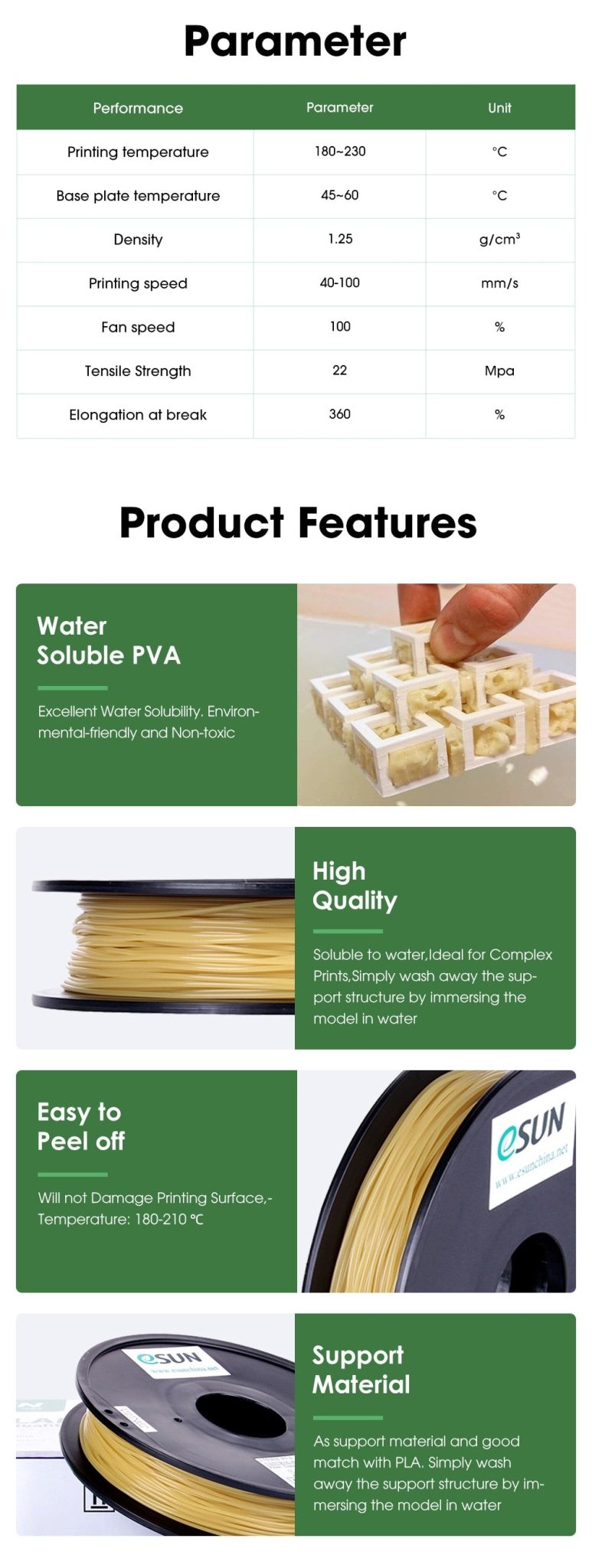 eSUN Water Soluble PVA Filament 1.75mm 0.5KG 1.1LBS 3D Printing Filament Support Material for 3D Printer - Antinsky3d