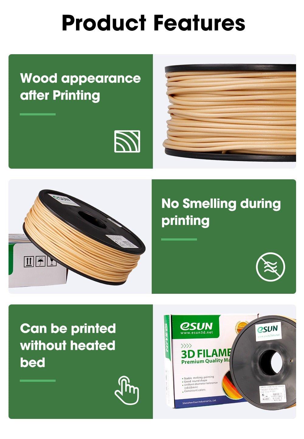 eSUN Wood PLA Filament 1.75mm 0.5KG (1.1 LBS) Spool Wood PLA 3D Printer Filament 3D Printing Filament for 3D Printers - Antinsky3d