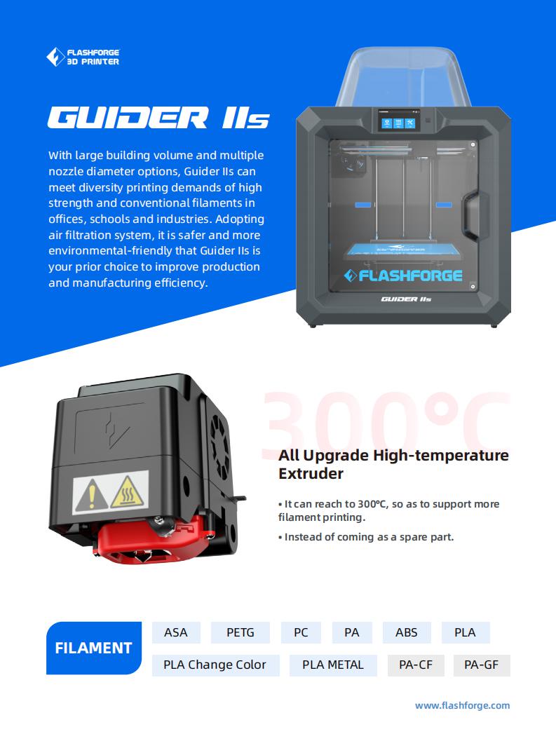 Flashforge Guider IIs large industrial uses with 550*490*570(755)mm print size 3d printer for business - Antinsky3d