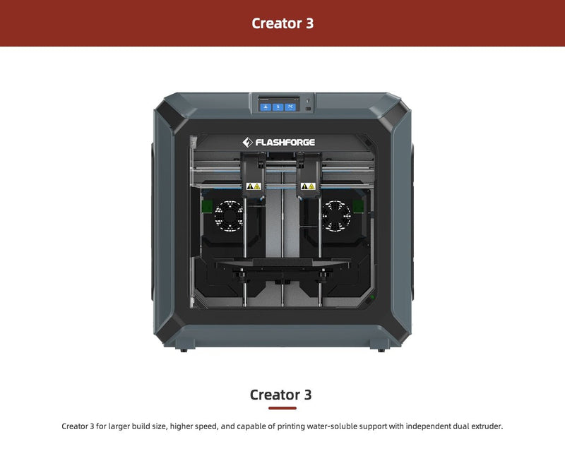 FlashForge Professional 3D Printer Creator 3 300*250*200mm Industrial Level with Independent Extruders Facto 300℃ Heating Nozzlery Outlet - Antinsky3d
