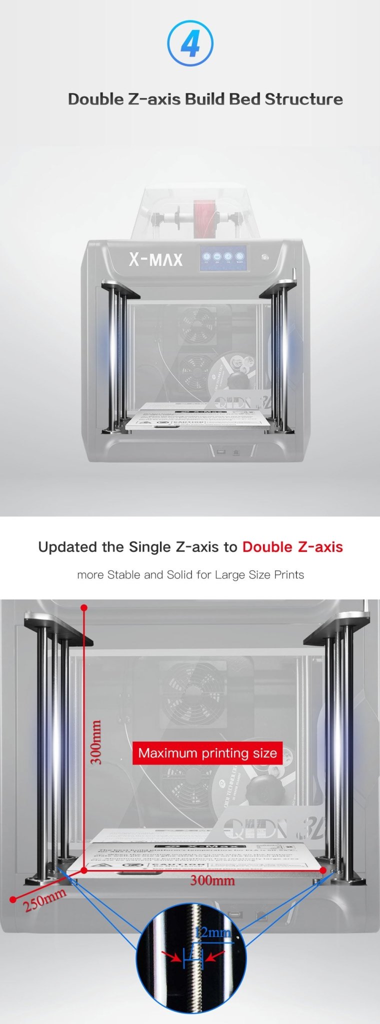 QIDI TECH 3D Printer X-MAX Large Size Industrial WiFi High Precision Printing with PLA TPU PC PETG Nylon 300*250*300mm - Antinsky3d