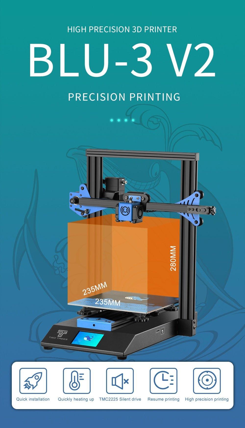 Twotrees 3D printer Blu-3 V2 With Silent Driver Touch Screen US EU stock free shipping - Antinsky3d